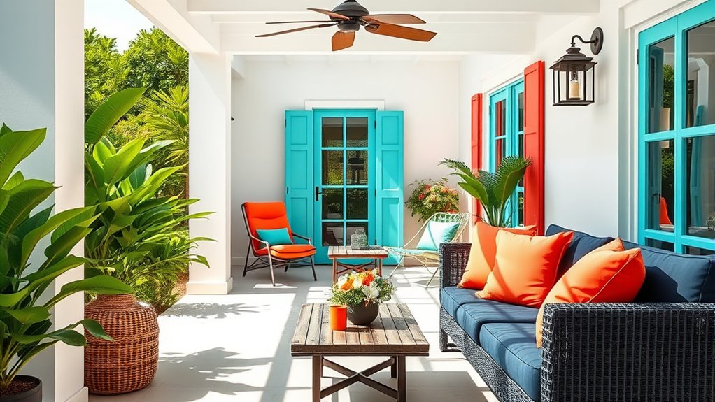 bold red with pastel blue