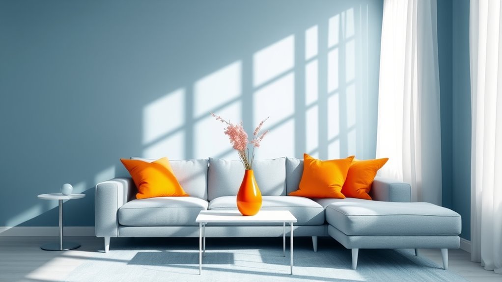 calm blue with orange
