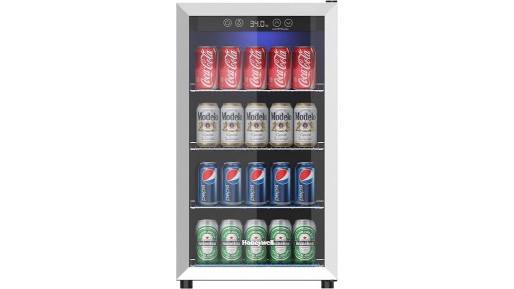 mini beverage fridge with glass