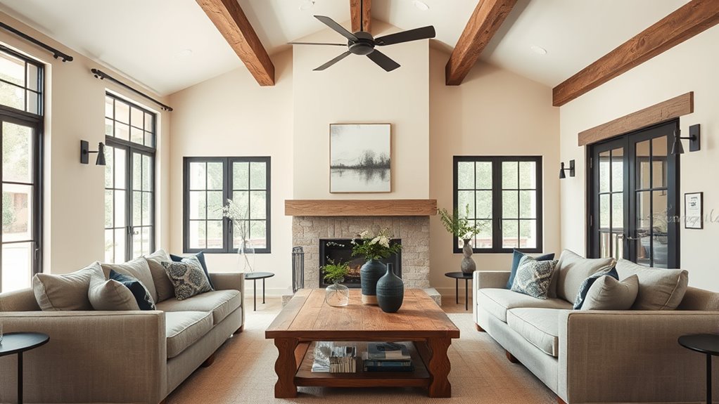 neutral tones with contrasting accents
