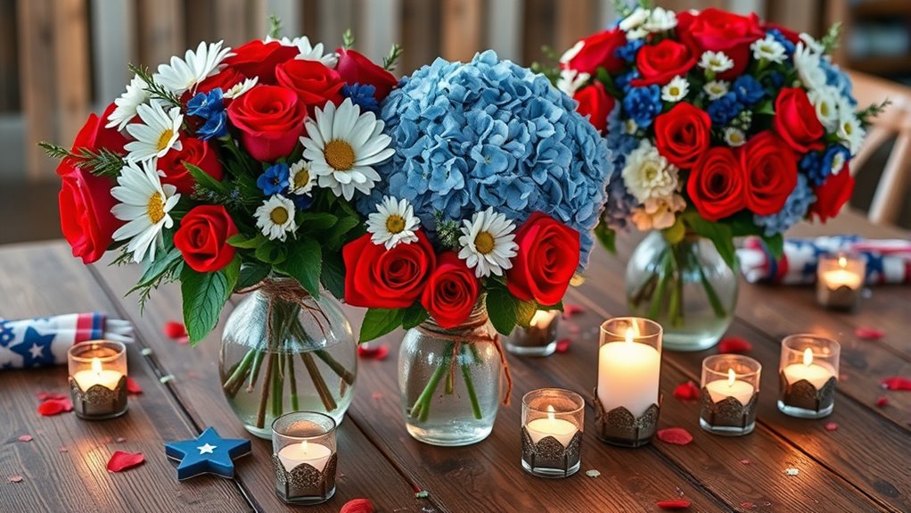 patriotic flowers and candles