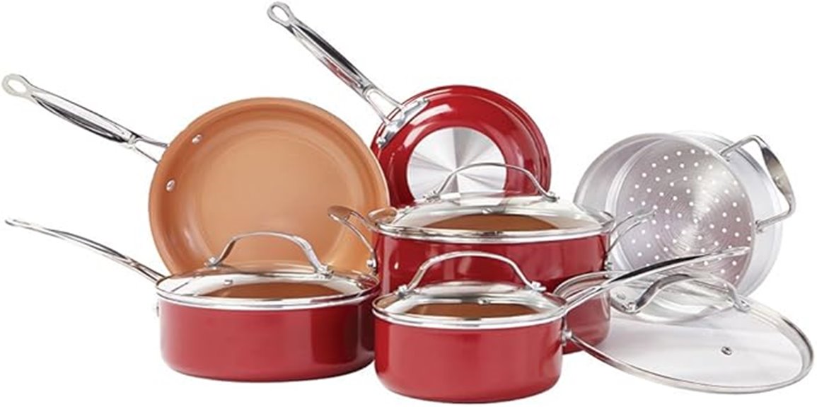 red copper 10 piece cookware