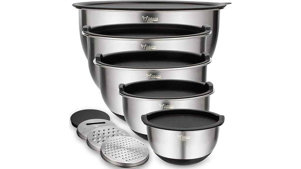 set of five stainless bowls