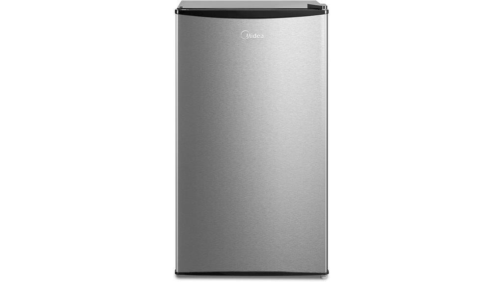 small silver compact fridge