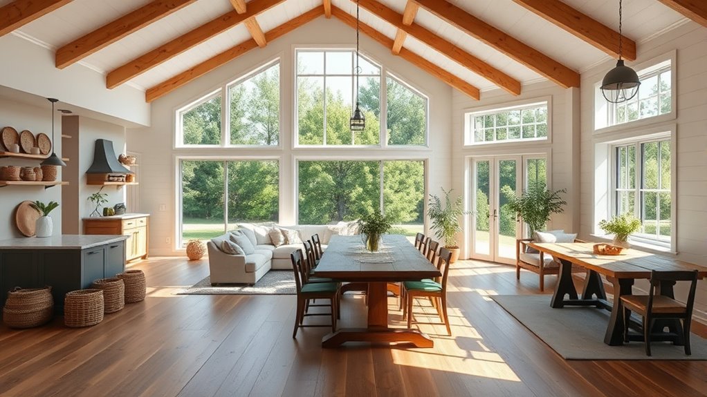 spacious light filled farmhouse living