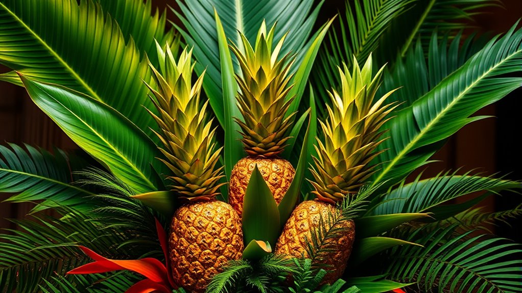 tropical foliage and pineapples