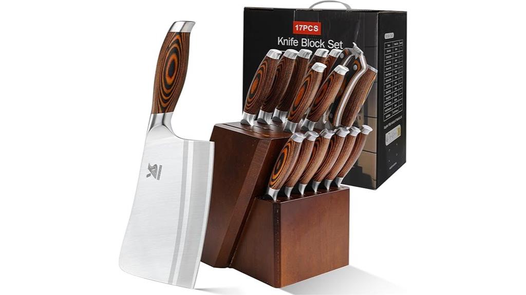 17 piece wooden knife set