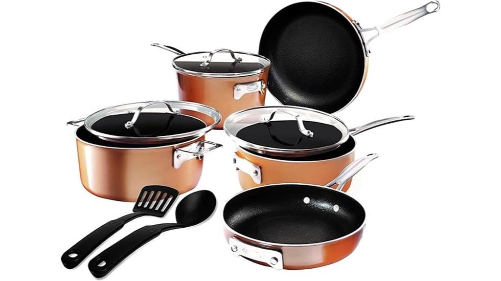 copper cookware with utensils
