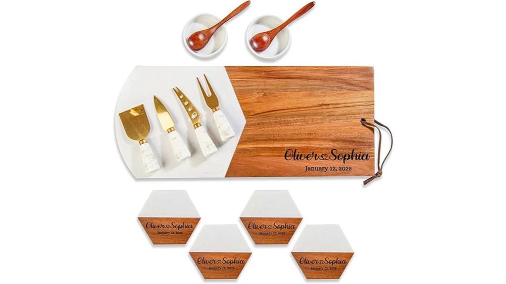 custom acacia marble cheese set