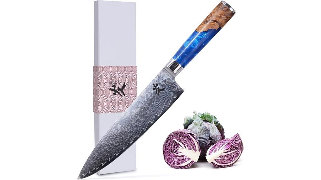 damascus gyuto blue handle
