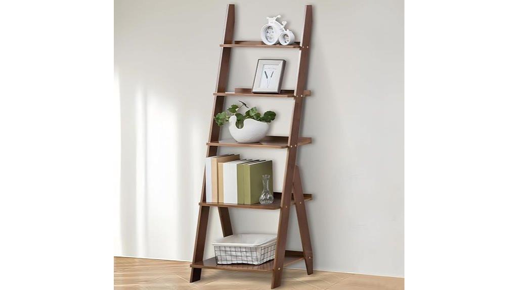 five tier wooden bookshelf