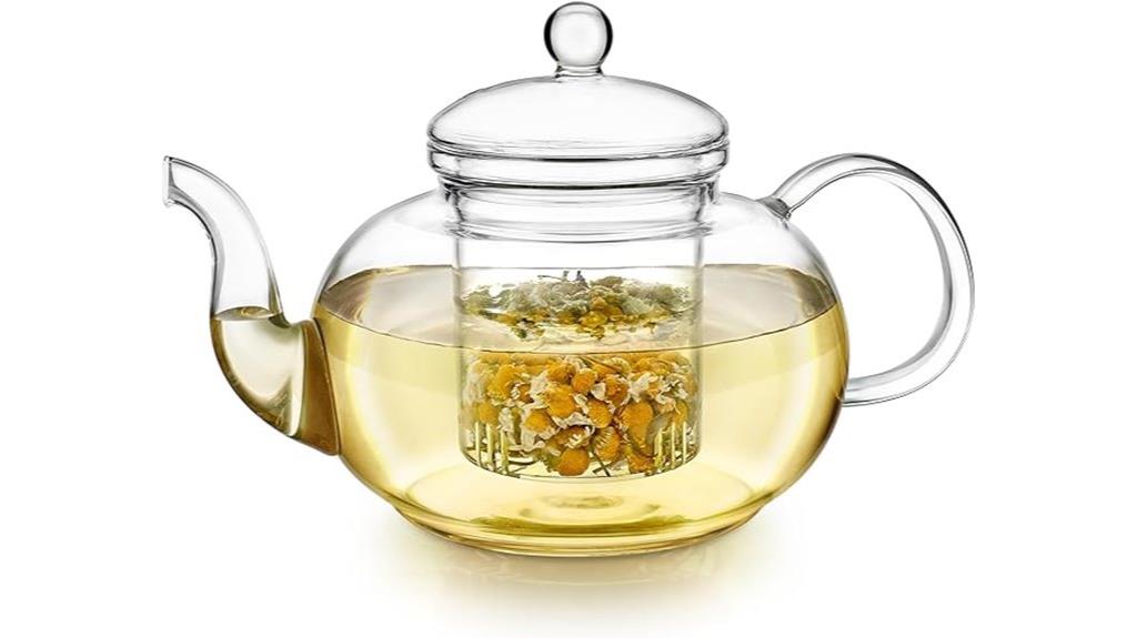 glass teapot with blossoms