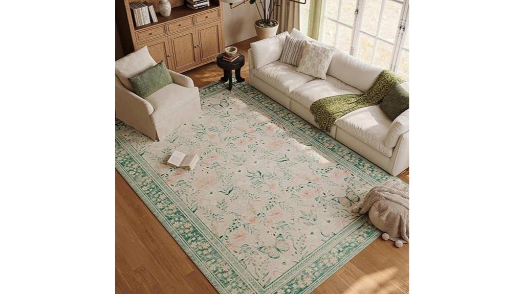 green floral washable rug