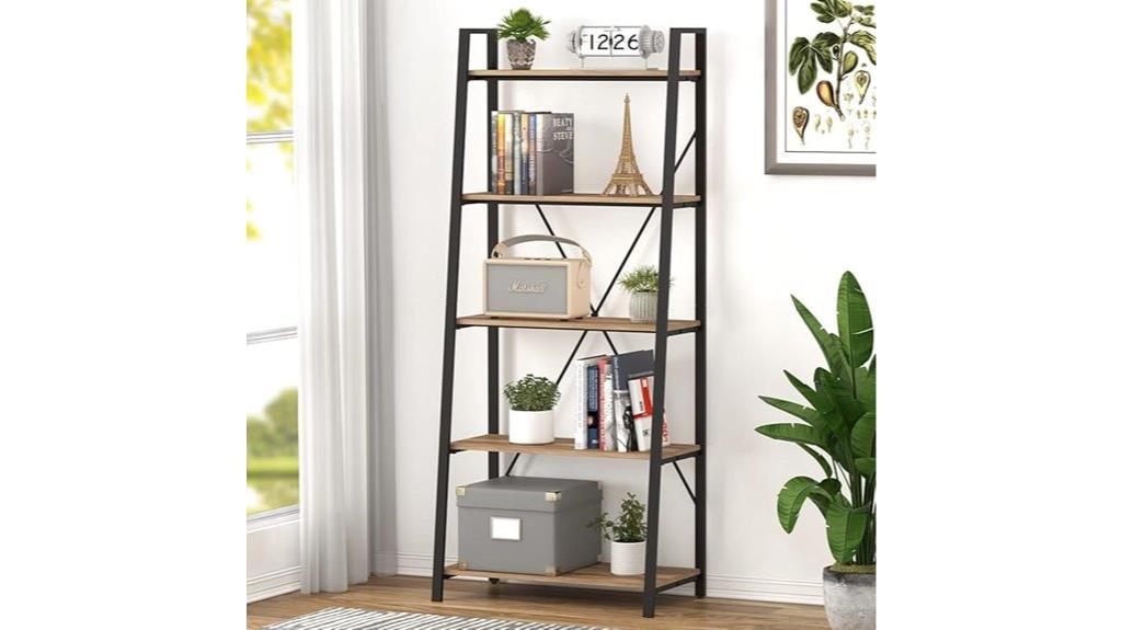 industrial 5 tier ladder bookcase