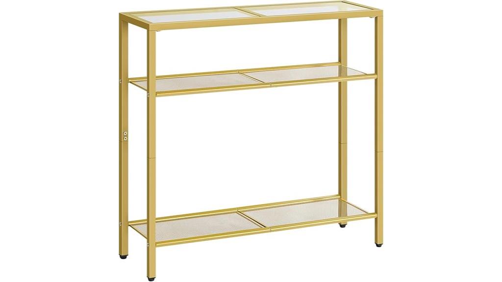 narrow glass shelving console