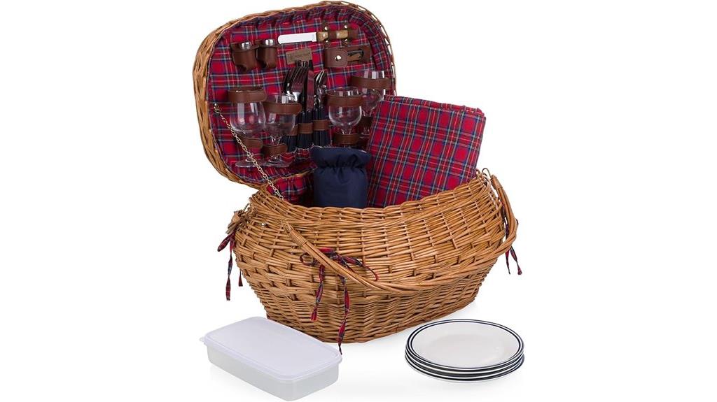 red blue tartan basket