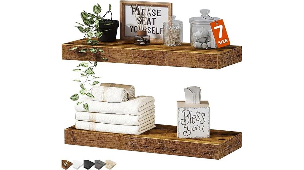 rustic brown floating shelves