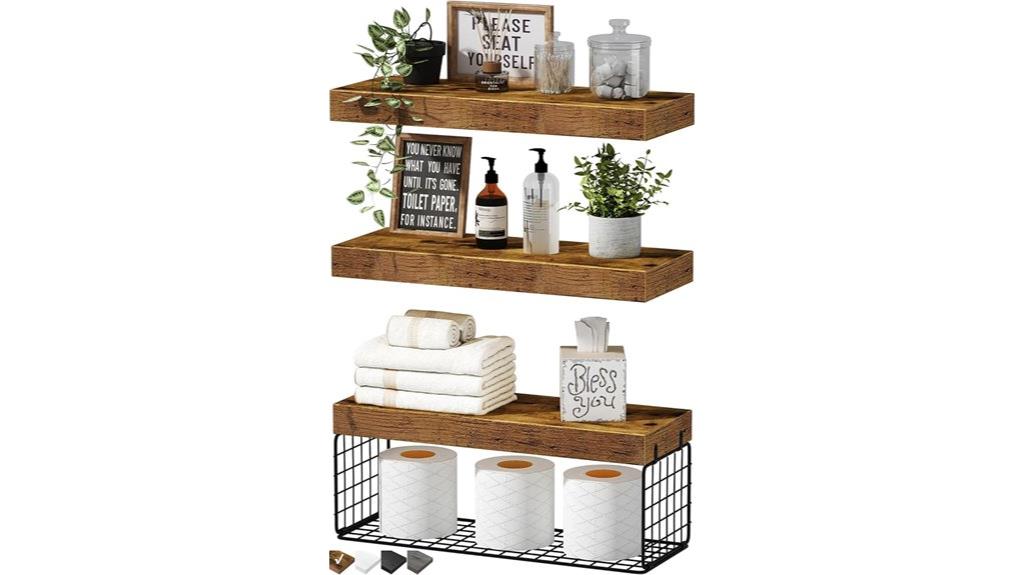 rustic brown over toilet shelves