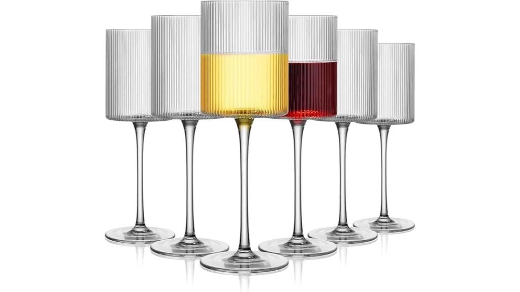 set of six ribbed crystal glasses