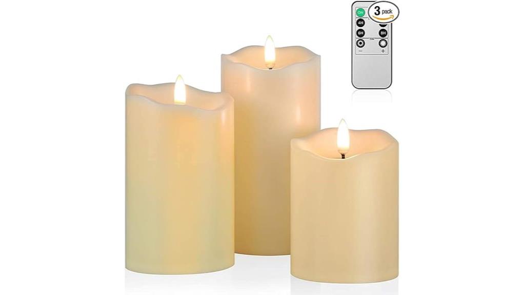 set of three flameless candles