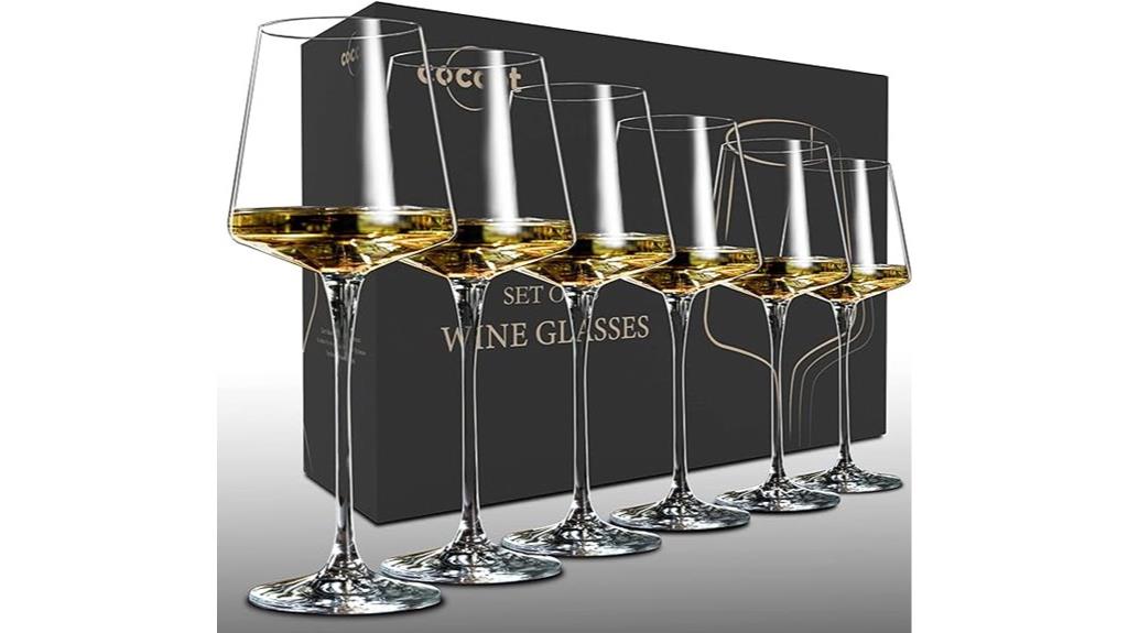 six crystal wine glasses