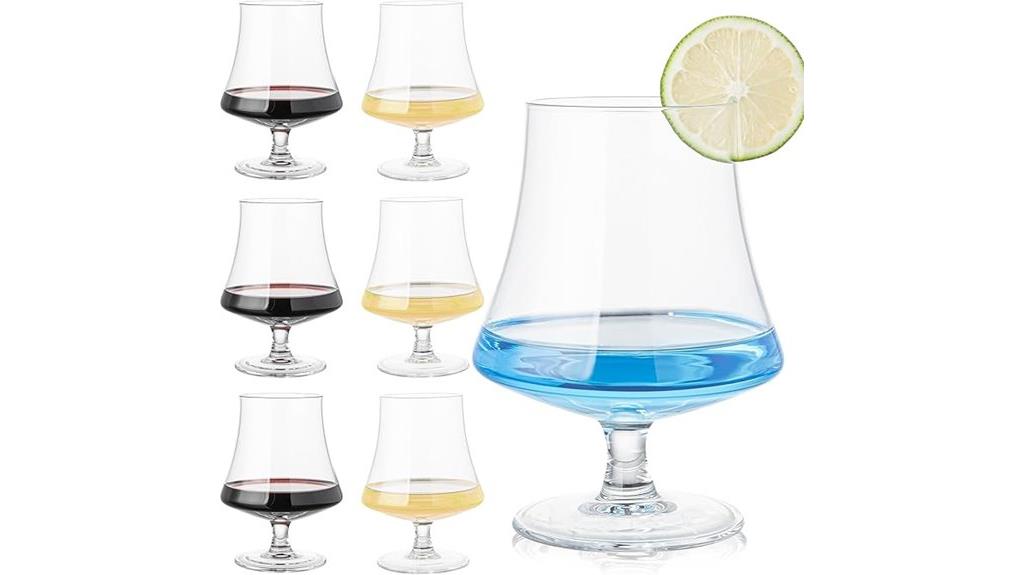 six handmade crystal wine glasses