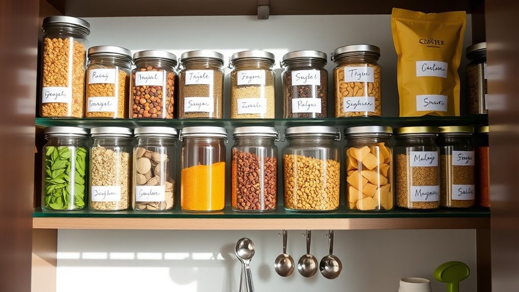 use labeled clear containers