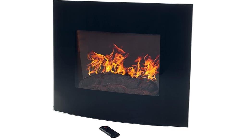 wall mounted curved glass fireplace