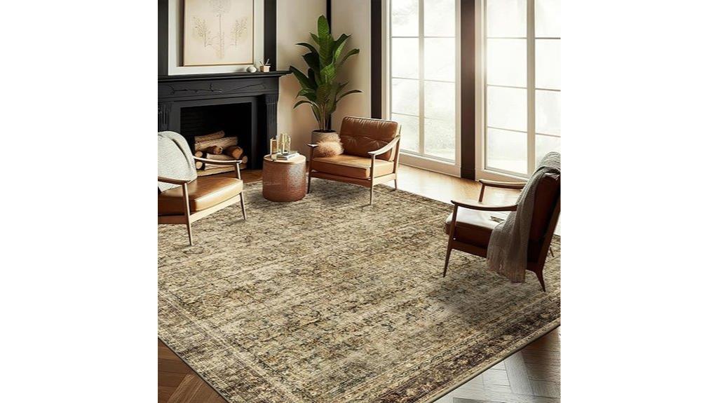 washable vintage brown rug