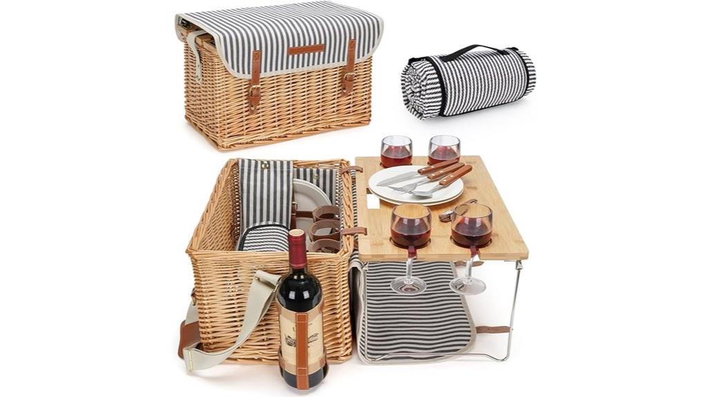 wicker picnic basket with accessories