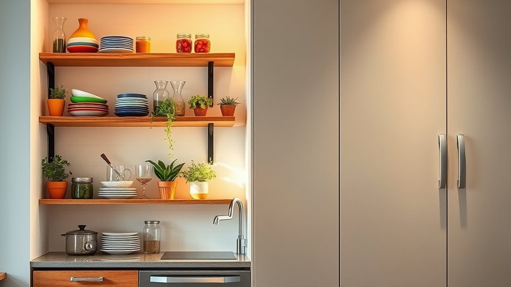 open shelving versus closed cabinets