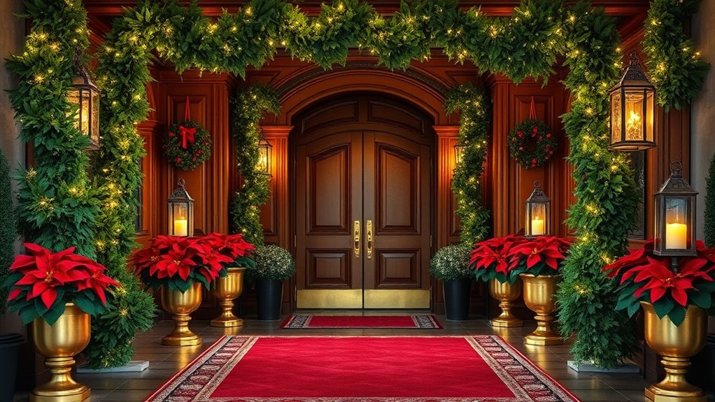 seasonal wreaths and signage