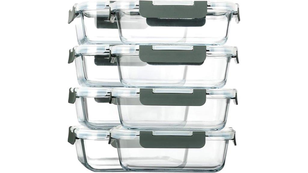 eight glass containers with lids