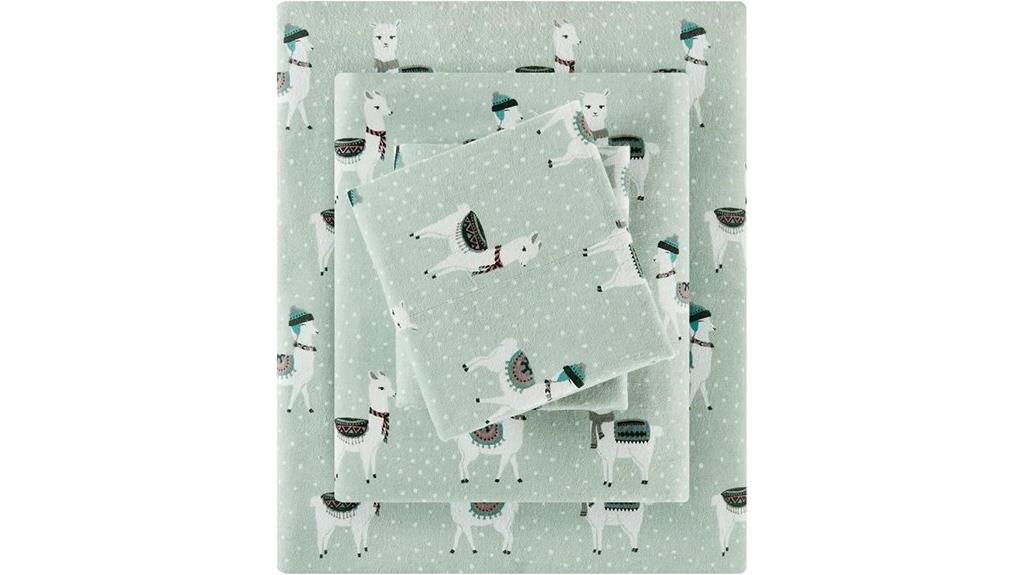 queen sized seafoam llama sheets