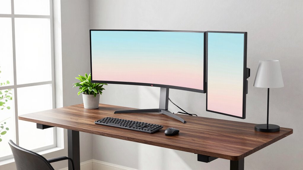 top two monitor electric desks
