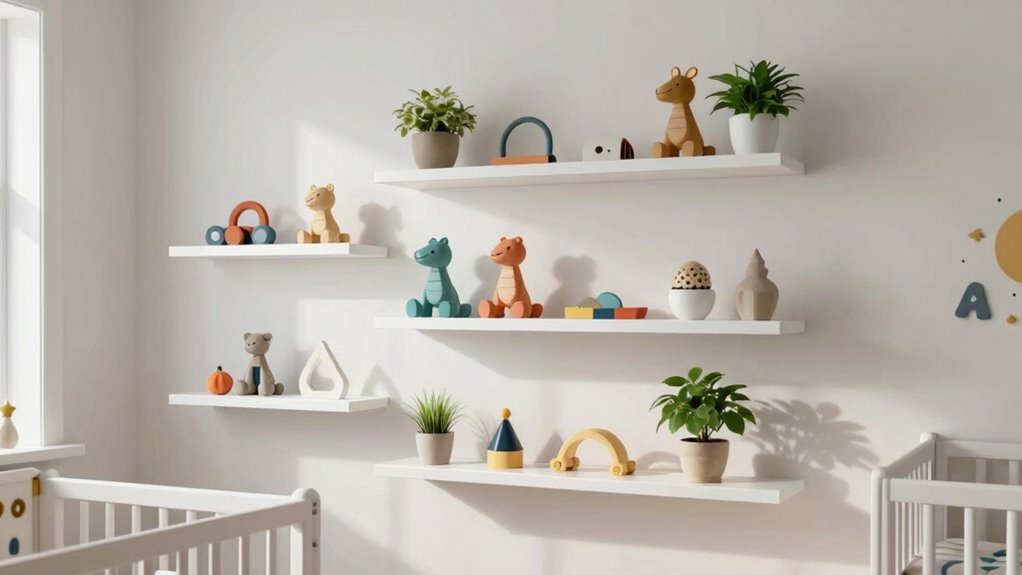 nursery wall shelves clutter