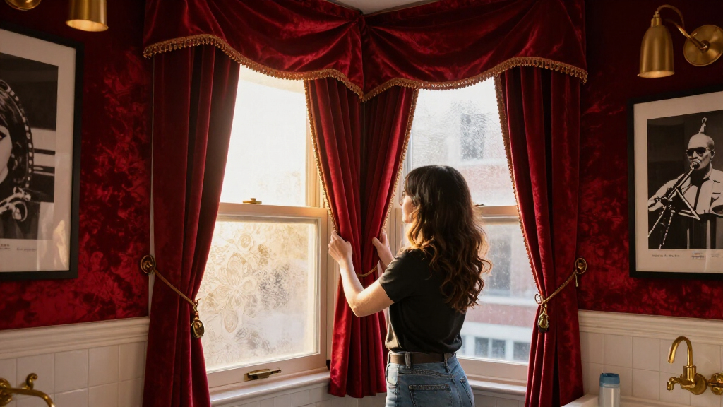 A Film Enthusiast Gave Her Brooklyn Bathroom A Theater-Inspired Redo